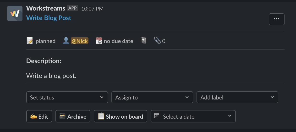 workstreams app message